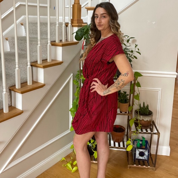 Asymmetrical Red Abstract Faux Wrap Cocktail Dress - Picture 5 of 11